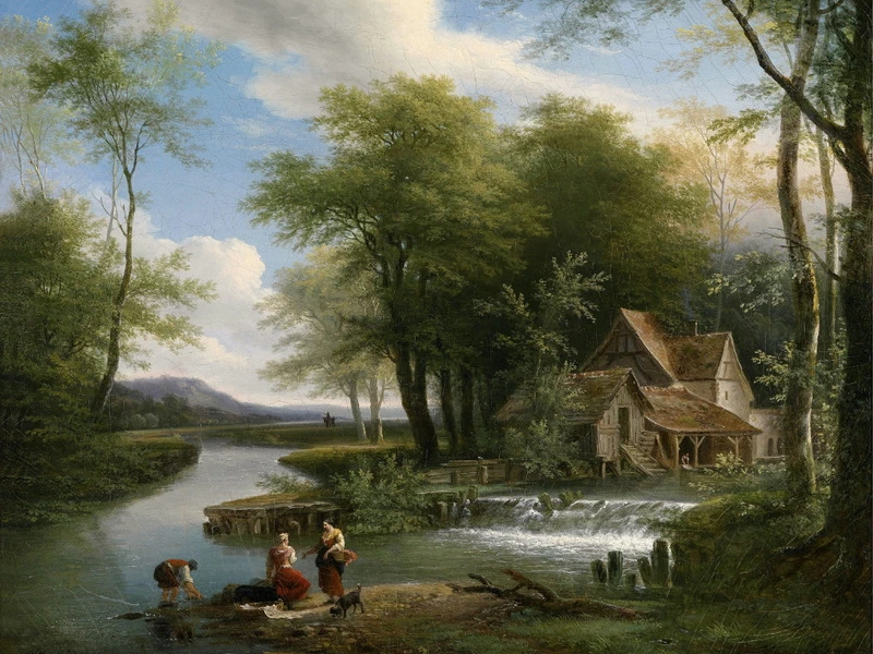 1780-Louis Étienne Watelet - Lavandaie in riva al fiume